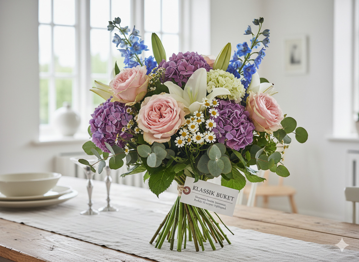 Klassisk buket med danske blomster